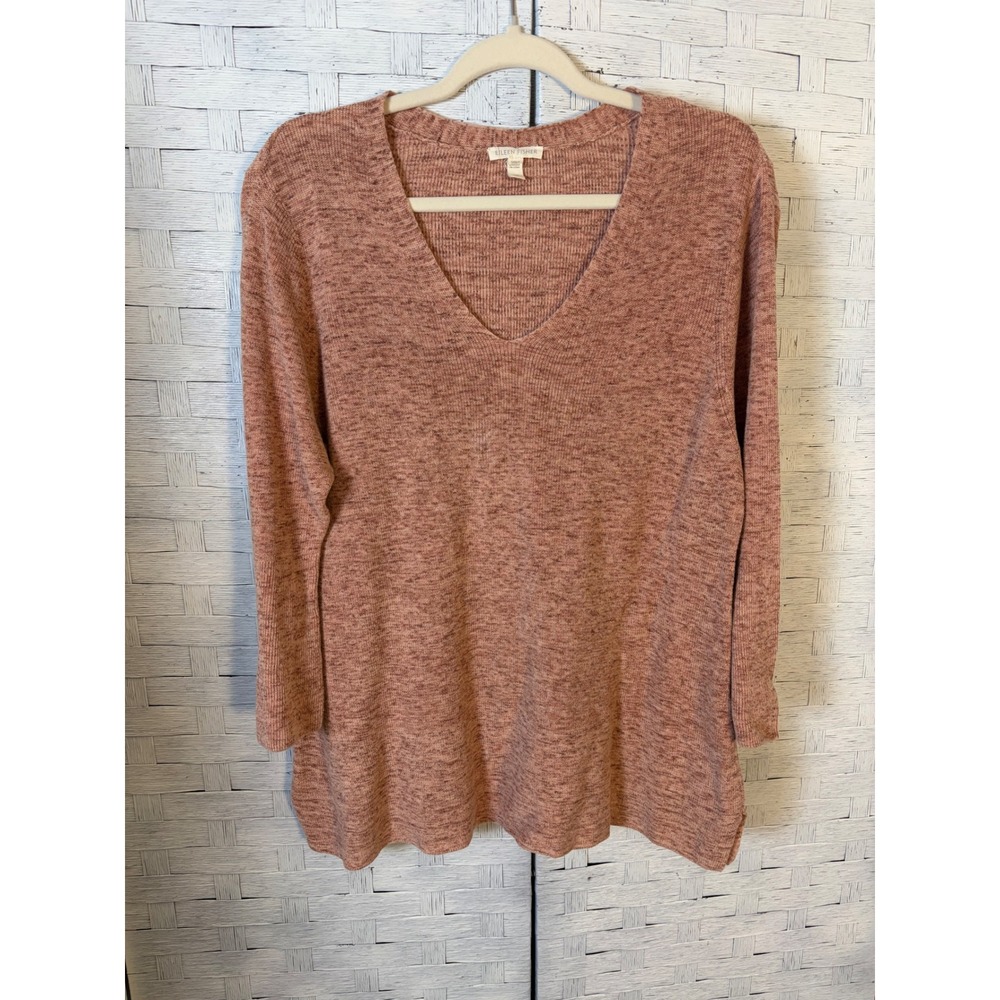 Eileen Fisher Womens Sweater Organic Cotton V-Neck Space Dye Casual cozycore